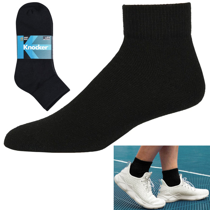4 Pairs Men's Black Athletic Ankle Quarter Crew Sports Socks Cotton Running 9-11
