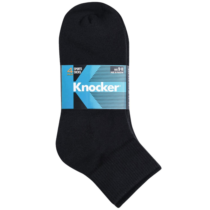 4 Pairs Men's Black Athletic Ankle Quarter Crew Sports Socks Cotton Running 9-11