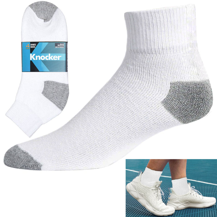 4 Pairs Mens Running Sports Socks Cushion Ankle Quarter Performance White 9-11