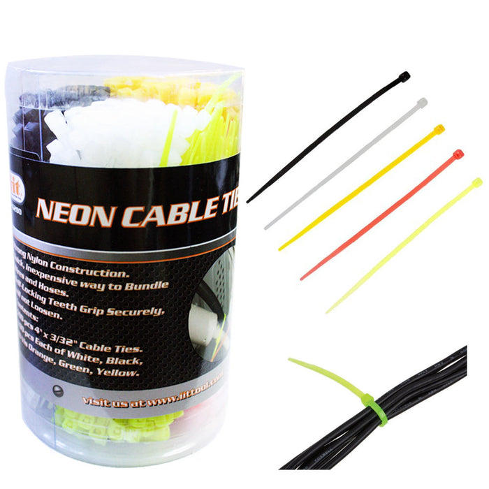 500 Pcs 4" Cable Zip Tie Nylon Wire UV Electrical Network Cord Assorted Neon New