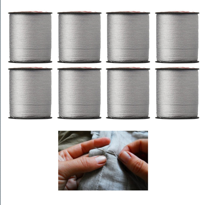 8 Pc Grey Polyester Thread Sewing 1200 Yards All Purpose Core Stretch Strong