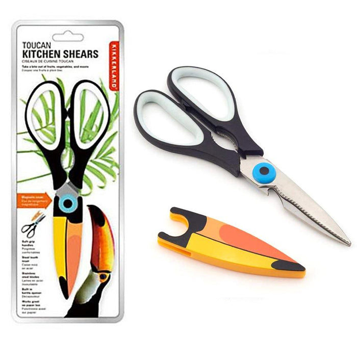 1 Kikkerland Toucan Bird Kitchen Shears Scissors Magnetic Cover Steel Blades
