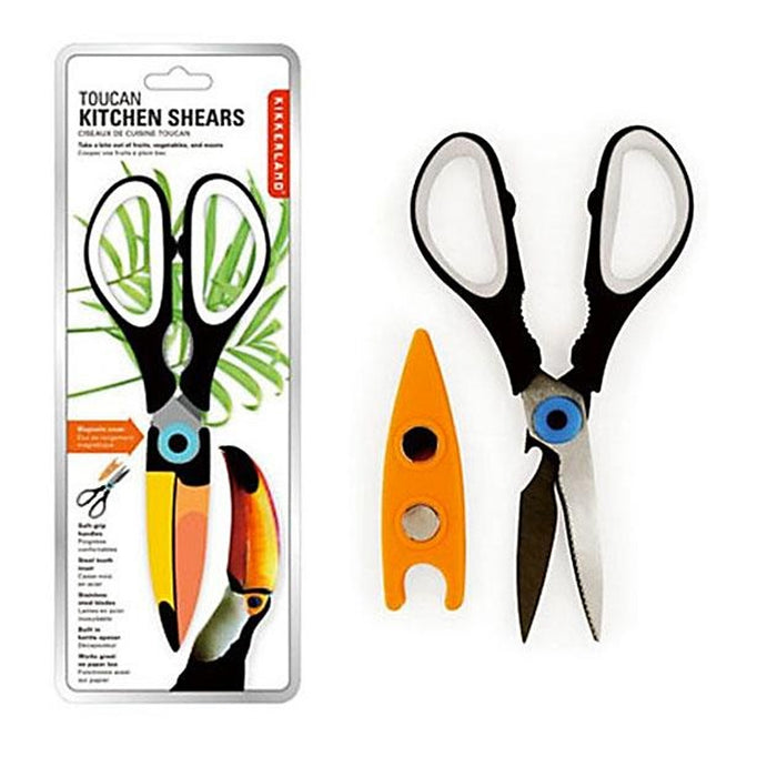 1 Kikkerland Toucan Bird Kitchen Shears Scissors Magnetic Cover Steel Blades