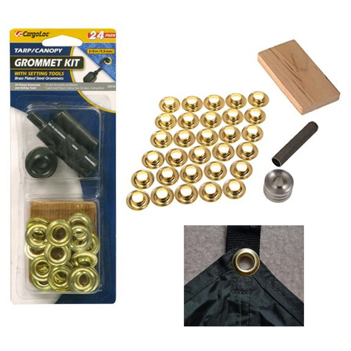 24 Pc Grommet Punch Tarp Repair Kit Washer Setting Block Tent Canopy Brass Ring