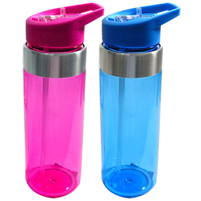 2 pc 24oz Sports Water Bottle 700ml Wide Mouth Straw Travel Gym