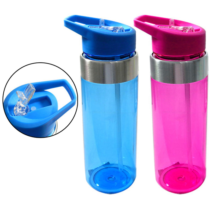 2 pc 24oz Sports Water Bottle 700ml Wide Mouth Straw Travel Gym