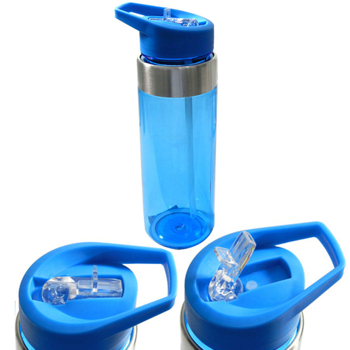 2 pc 24oz Sports Water Bottle 700ml Wide Mouth Straw Travel Gym