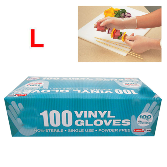 100 Vinyl Disposable Gloves Powder Free Non Latex Food Grade Cleaning Large New