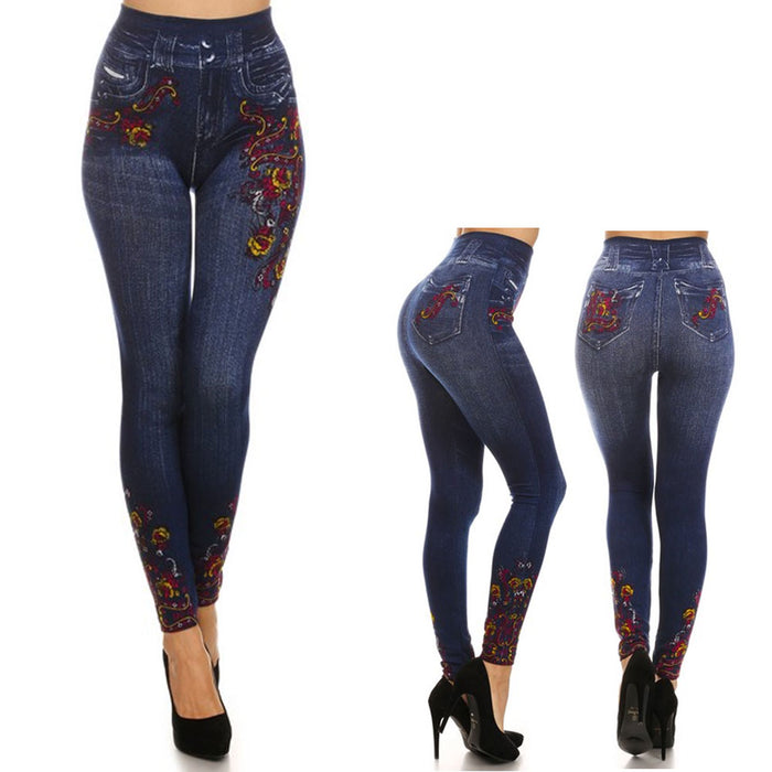 Women Skinny Jeggings Blue Stretchy Sexy Pant Pencil Leggings