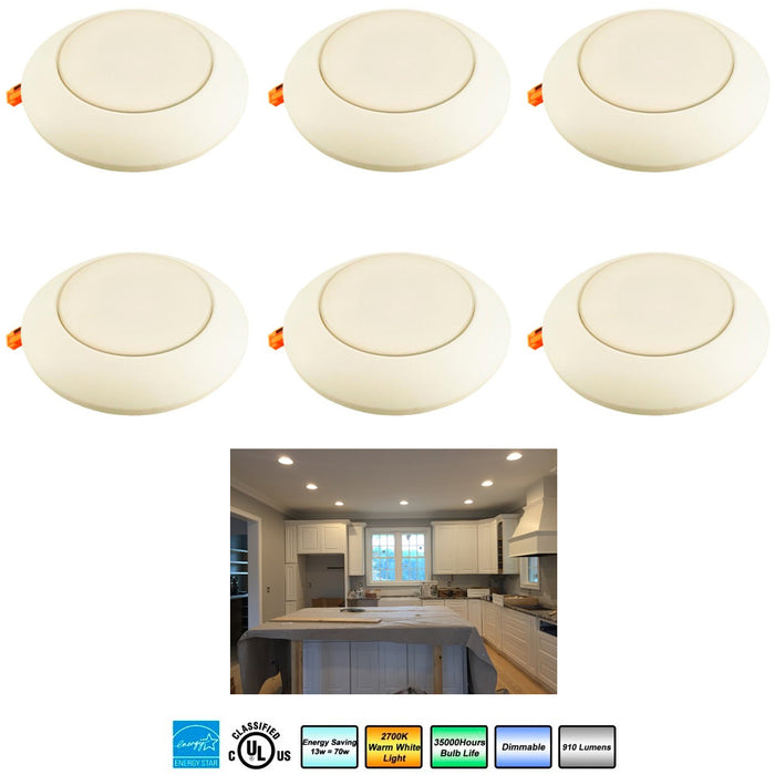 6 Pc 4" Recessed Led Fixture Light Dimmable 13 Watt Ceiling Lighting Round