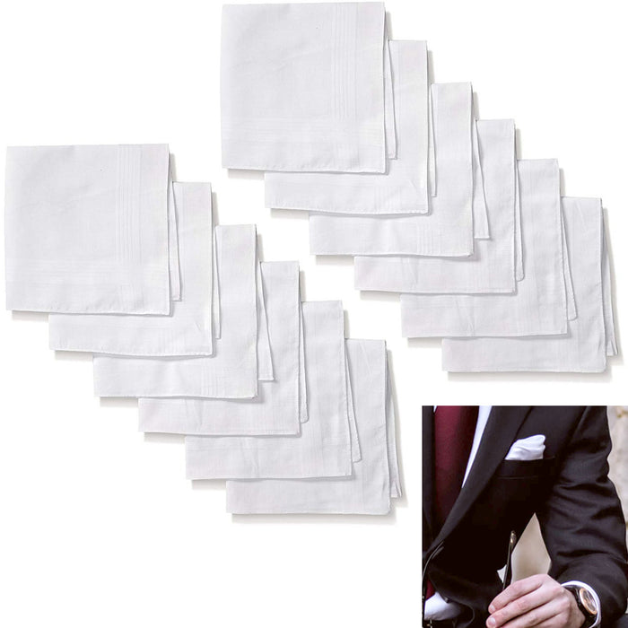12 X Men Handkerchief Pocket Hankie Solid White 100% Cotton Fancy Fashion Suit