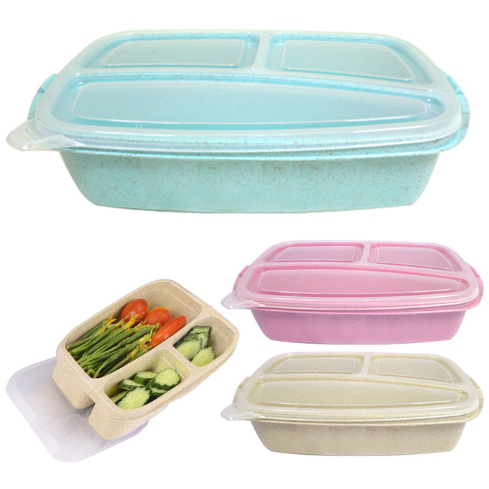 3 Large Food Storage Containers Heavy Duty 3 Section Divided Plate Lids BPA Free