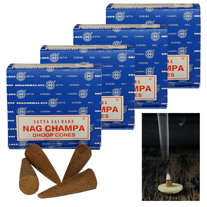 48 Nag Champa Incense Cones Original Scent Backflow Smoke Tower Meditation Yoga