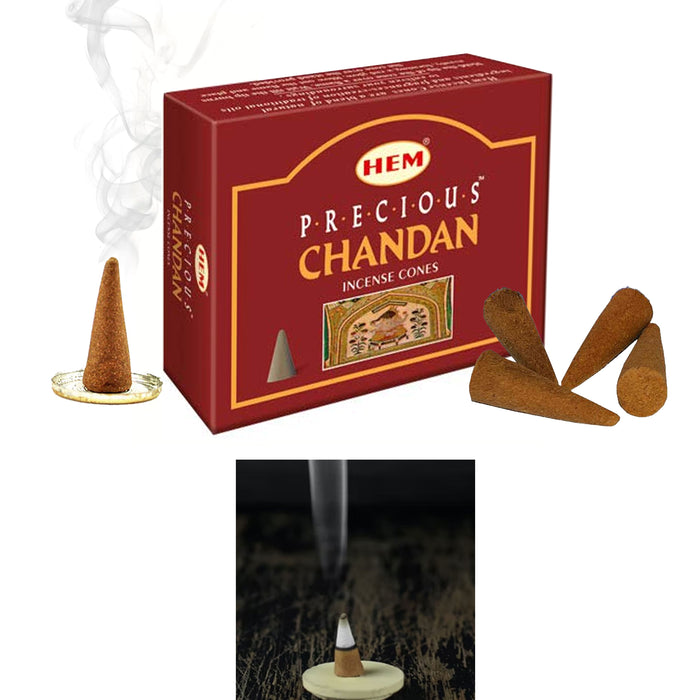 80 Ct Genuine Hem Precious Chandan Incense Cones Natural Sandalwood Aroma Scent