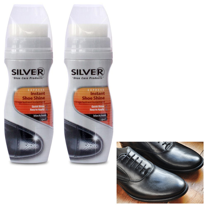 2 Pc Black Instant Shoe Shine Polish Liquid Leather Boot Cream Wax 75ml 2.5oz