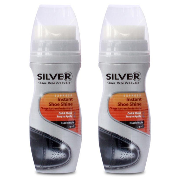 2 Pc Black Instant Shoe Shine Polish Liquid Leather Boot Cream Wax 75ml 2.5oz