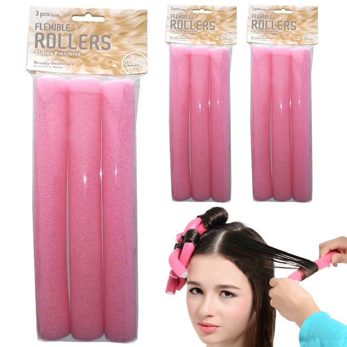 9 Jumbo Hair Rollers Perm Rods Flexi Curlers Soft Foam Curls Tool Salon Styling