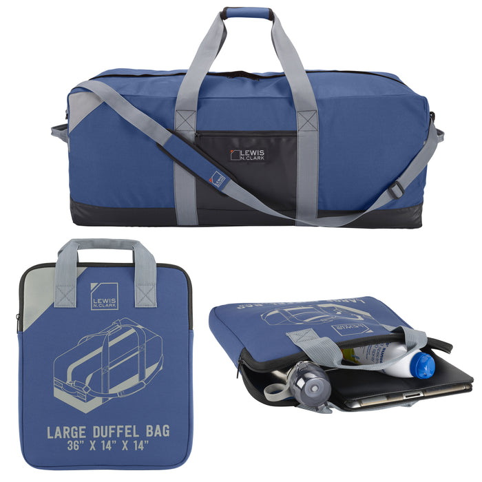 36" Blue Duffel Bag Heavy Duty Neoprene Waterproof Luggage Gym Suitcase Medium