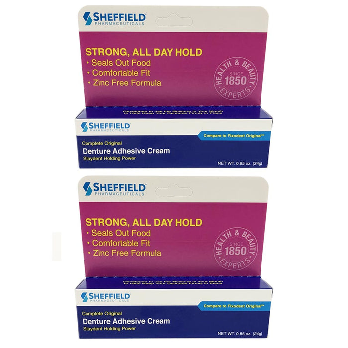 2 Pc Denture Adhesive Cream Sealed Free Secure Hold Fixative Long Lasting 0.85oz