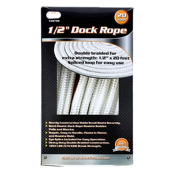 Double Braided 1/2" 20 Ft Rope Dock Line Loop Deck Boat Cord Yacht Anchor White
