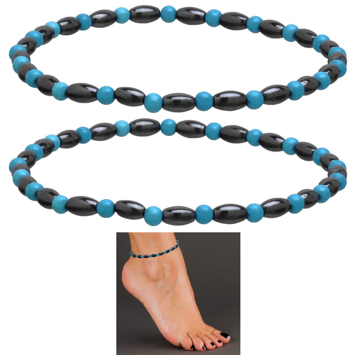 2 Magnetic Crystal Bead Ankle Bracelet Anklets Turquoise Healing Energy Natural