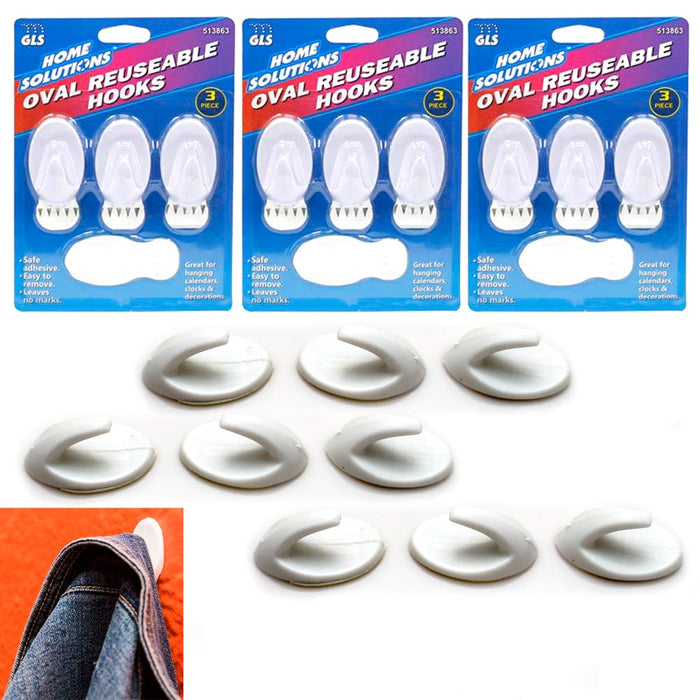9 Pc Wall Mount Hooks Strong Adhesive Door Holder Sticky Hanger Kitchen Bathroom