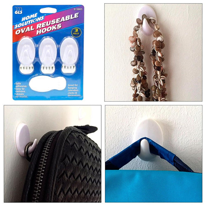 6 Removable Hooks Wall Mount Strong Adhesive Door Holder Sticky Kitchen House !