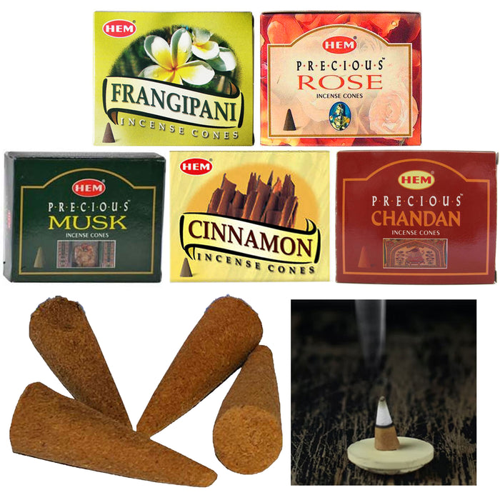 50 Ct Hem Variety Incense Cones Hand Rolled Backflow Burner Smoke Natural Scents