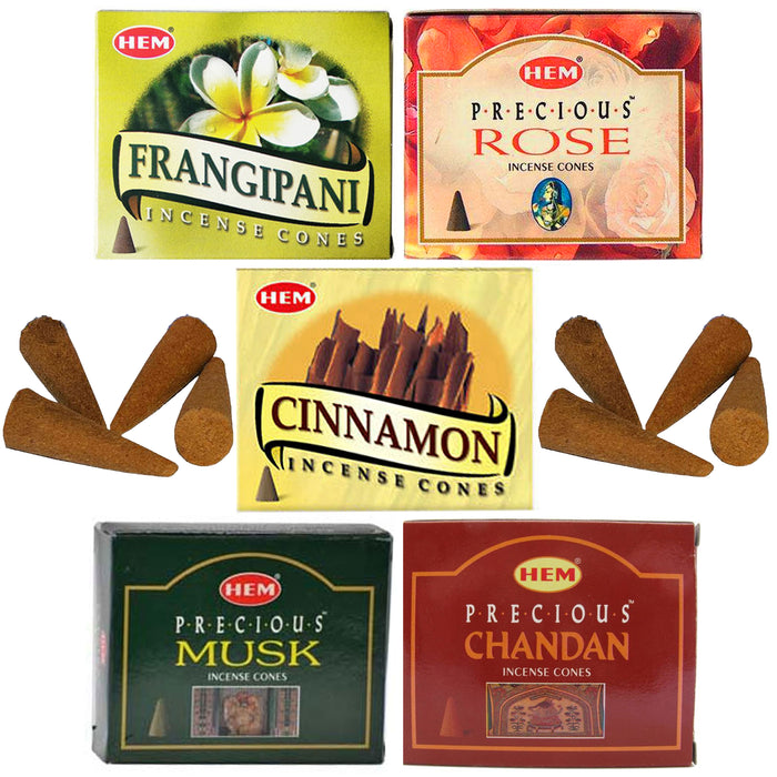 50 Ct Hem Variety Incense Cones Hand Rolled Backflow Burner Smoke Natural Scents