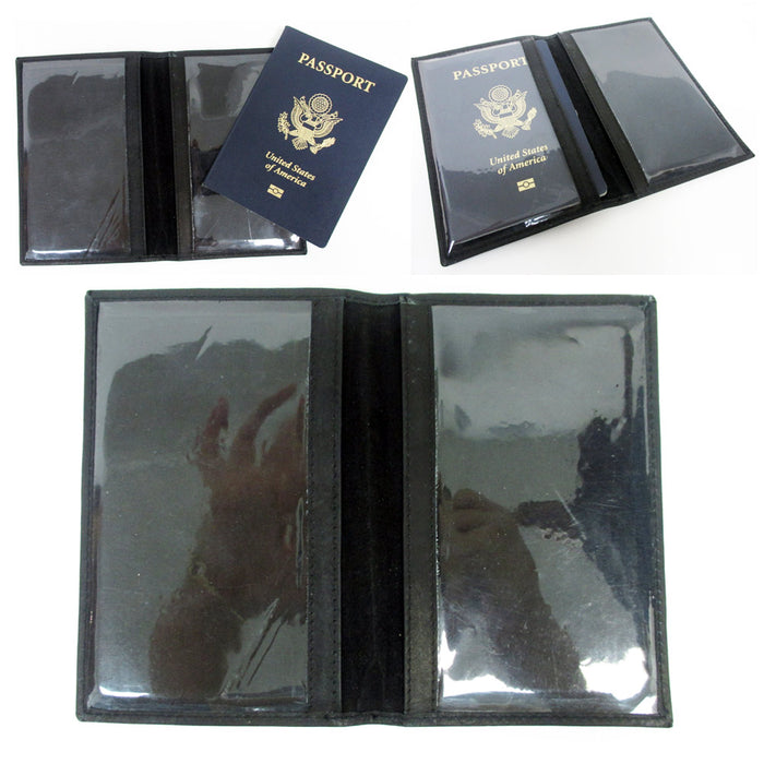 US Passport Cover Black Leather Embossed Organizer Travel Wallet ID Card Holder