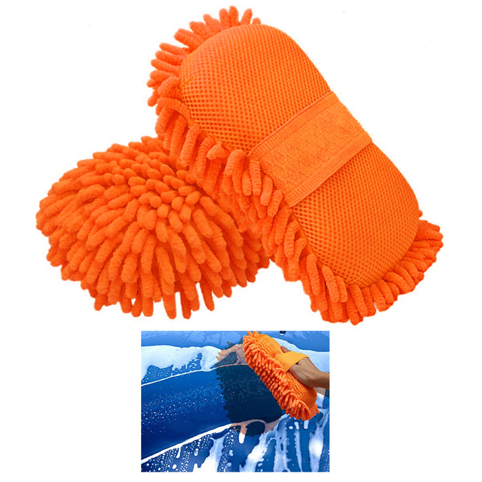 AllTopBargains 2 PC Microfiber Chenille Car Wash Sponge Auto Care Brush Pad Cleaning Tools, Orange