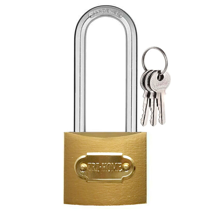 3.25" Heavy Duty Long Shank Shackle Gold Metal Padlocks Brass Locks 3 Keys 32mm