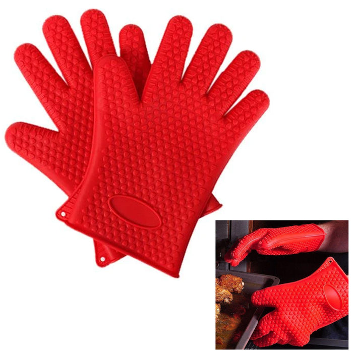 1 Pair Gloves Silicone Heat Resistant Kitchen Oven Cooking Flame Glove Washable
