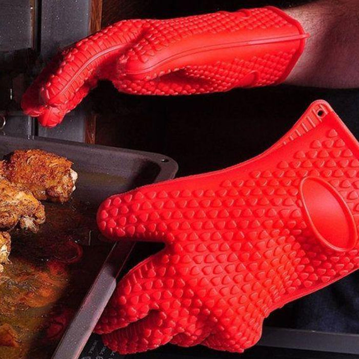 1 Pair Gloves Silicone Heat Resistant Kitchen Oven Cooking Flame Glove Washable