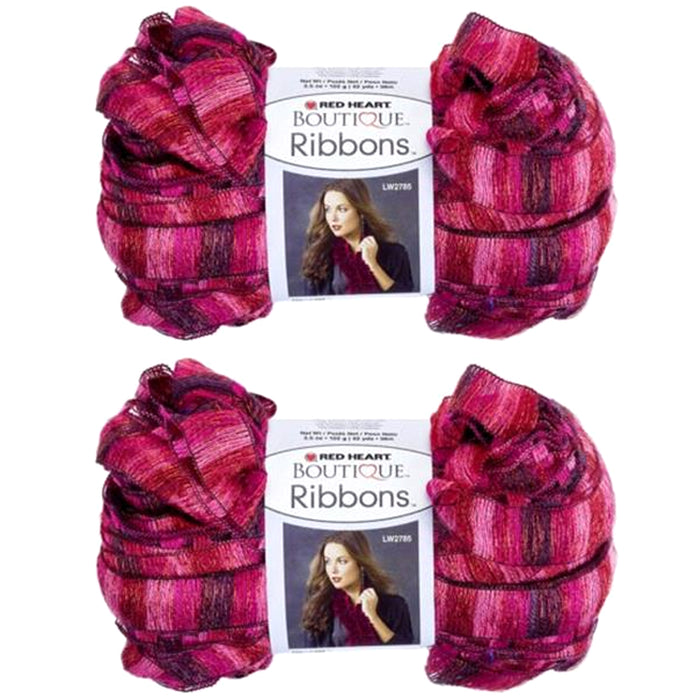 2 X Ribbons Yarn Ruffle Crochet Metallic Sashay Knitted Scarf Knit Pink Red Rose