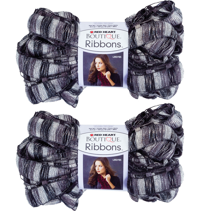 2 X Ruffle Ribbons Yarn Crochet Metallic Trellis Ladder Scarf Knit Grey Black