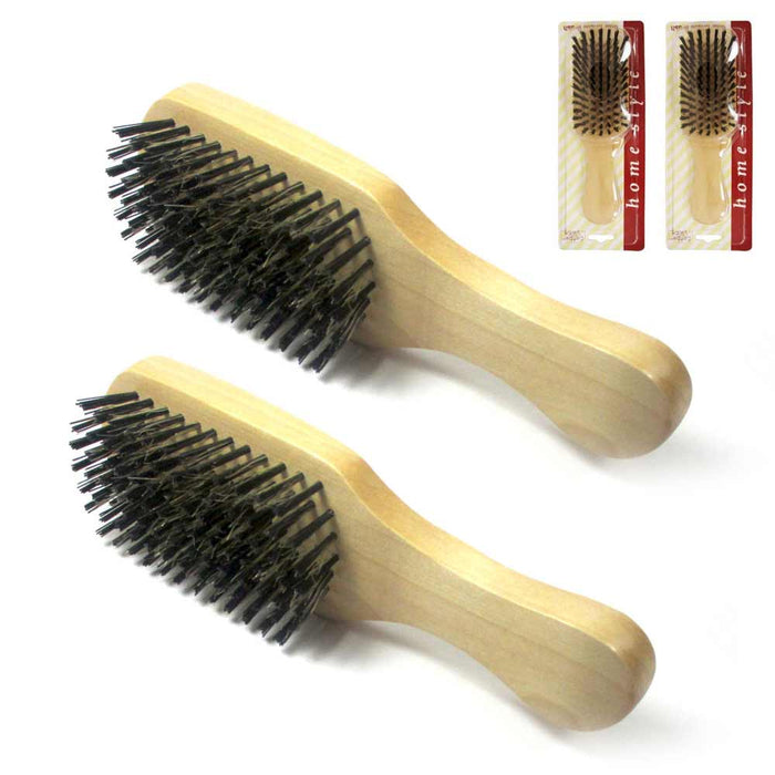 2 Men Hair Brush Boar Bristle Beard Mustache Comb Military Hard Wood Handle Palm