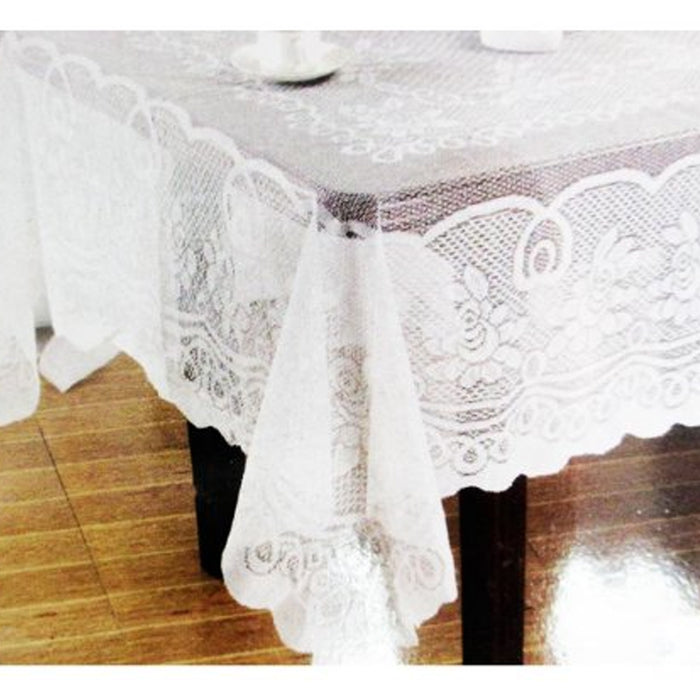 Lace Tablecloth Beige Vinyl 60"X90" Cover Wedding Floral Vintage Dinning Tabl