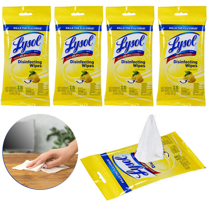 60 Ct Lysol Disinfecting Wet Wipes To Go Lemon Scent Travel Cleaning Towelettes