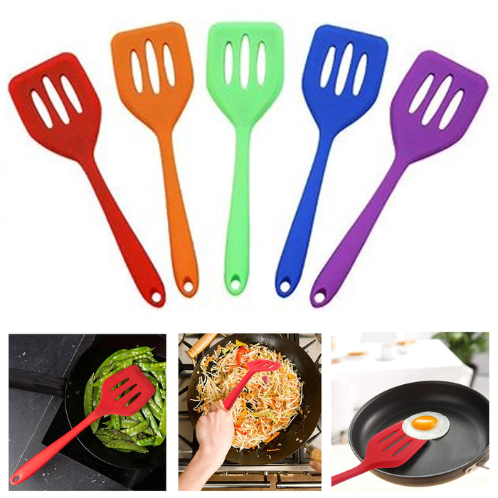 2 Pc Mini Silicone Turner Slotted Spatula Heat Resistant Kitchen Utensil