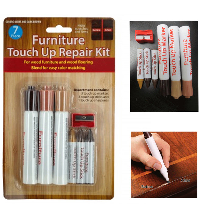 7Pc Wood Furniture Touch Up Kit Marker Pen Wax Scratch Filler Remover Repair Fix
