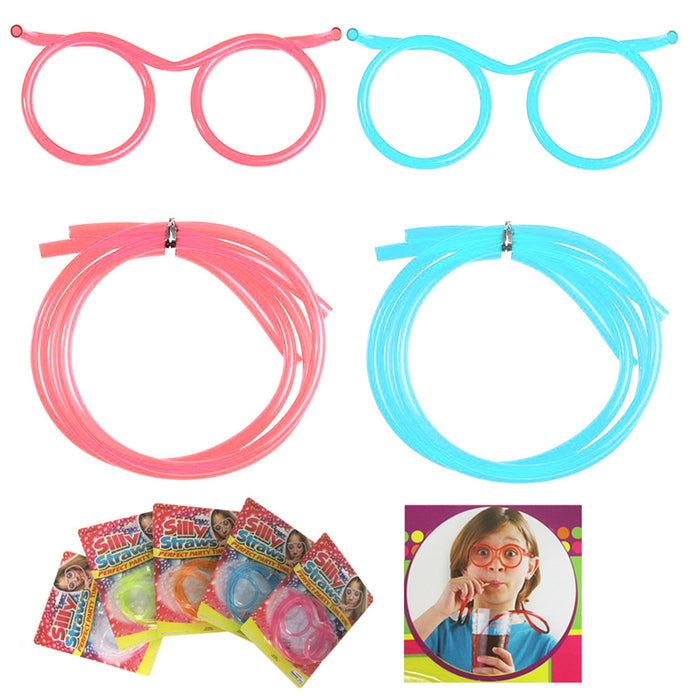 10X Silly Drinking Straw Glasses Kids Novelty Flexible Party Fun Crazy Loop Soft