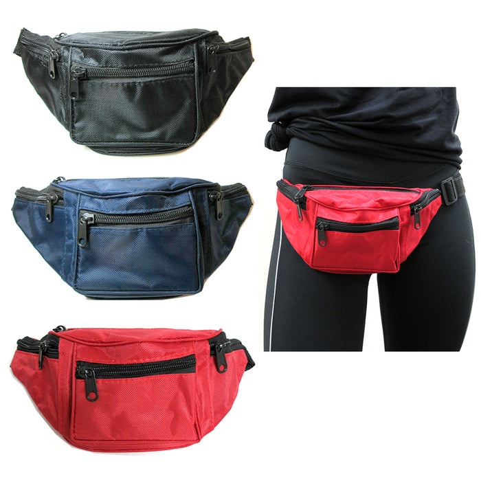 3 X Fanny Pack Waist Pouch 4 Pockets Blue Black Red Travel Bag Adjustable Belt