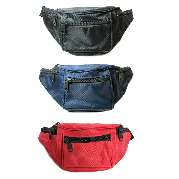 3 X Fanny Pack Waist Pouch 4 Pockets Blue Black Red Travel Bag Adjustable Belt
