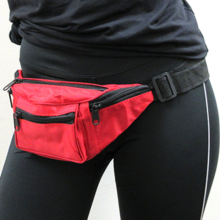 3 X Fanny Pack Waist Pouch 4 Pockets Blue Black Red Travel Bag Adjustable Belt