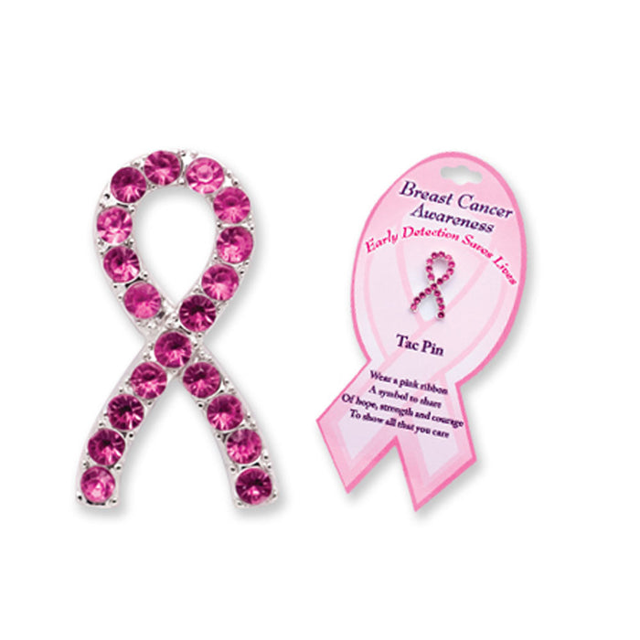 Pink Breast Cancer Awareness Ribbon RhinestoneTac Pin Brooch Stone Crystal New