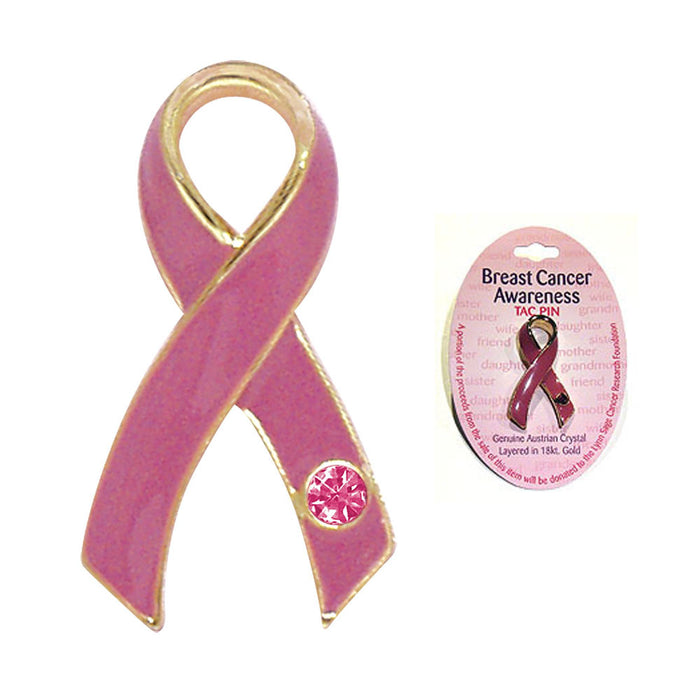 Pink Breast Cancer Awareness Ribbon Gold Plated Tac Pin Brooch Stone Crystal New