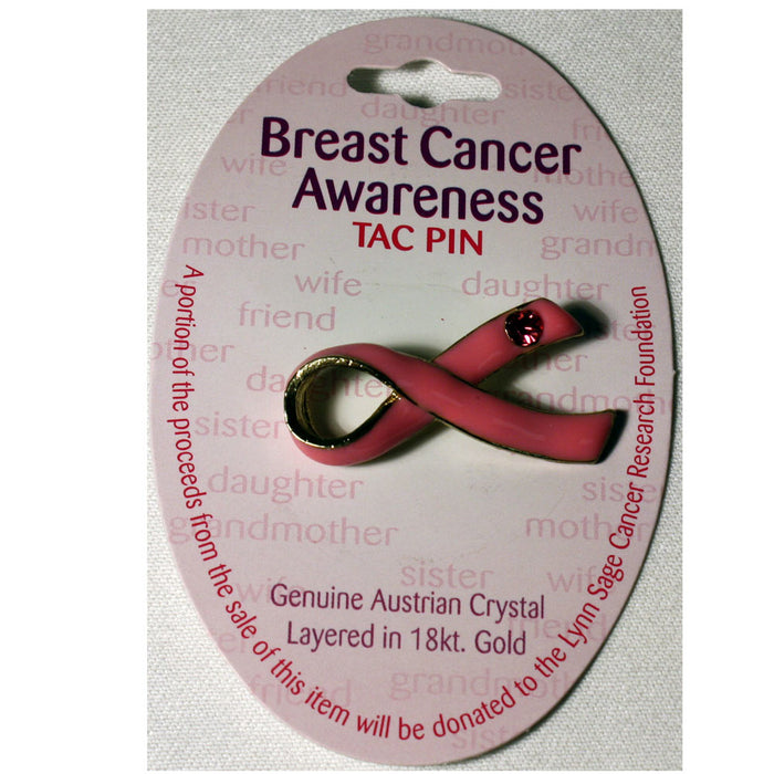 Pink Breast Cancer Awareness Ribbon Gold Plated Tac Pin Brooch Stone Crystal New