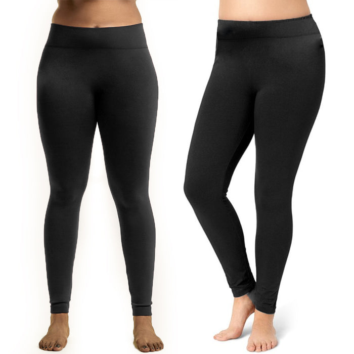 Women's Classic Leggings Black Stretchy Plus One Size Seamless Fleece Yoga Pants