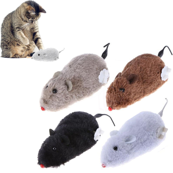 2X Cute Wind Up Running Mouse Rat Move Tail Pet Cat Kitten Prank Toys Joking Gag
